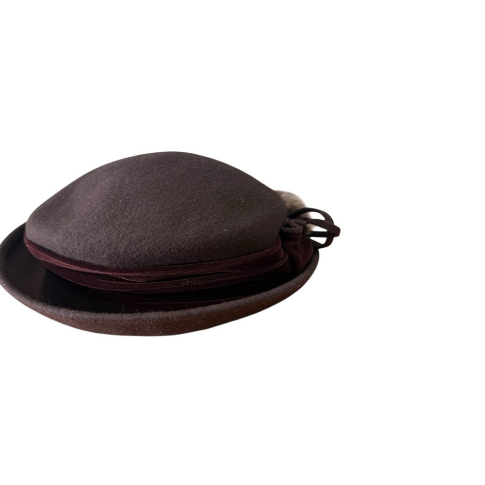 Galliano Sorbatti 100% Wool Hat Women's One Size Faux Fur Italy Brown - Picture 5 of 9